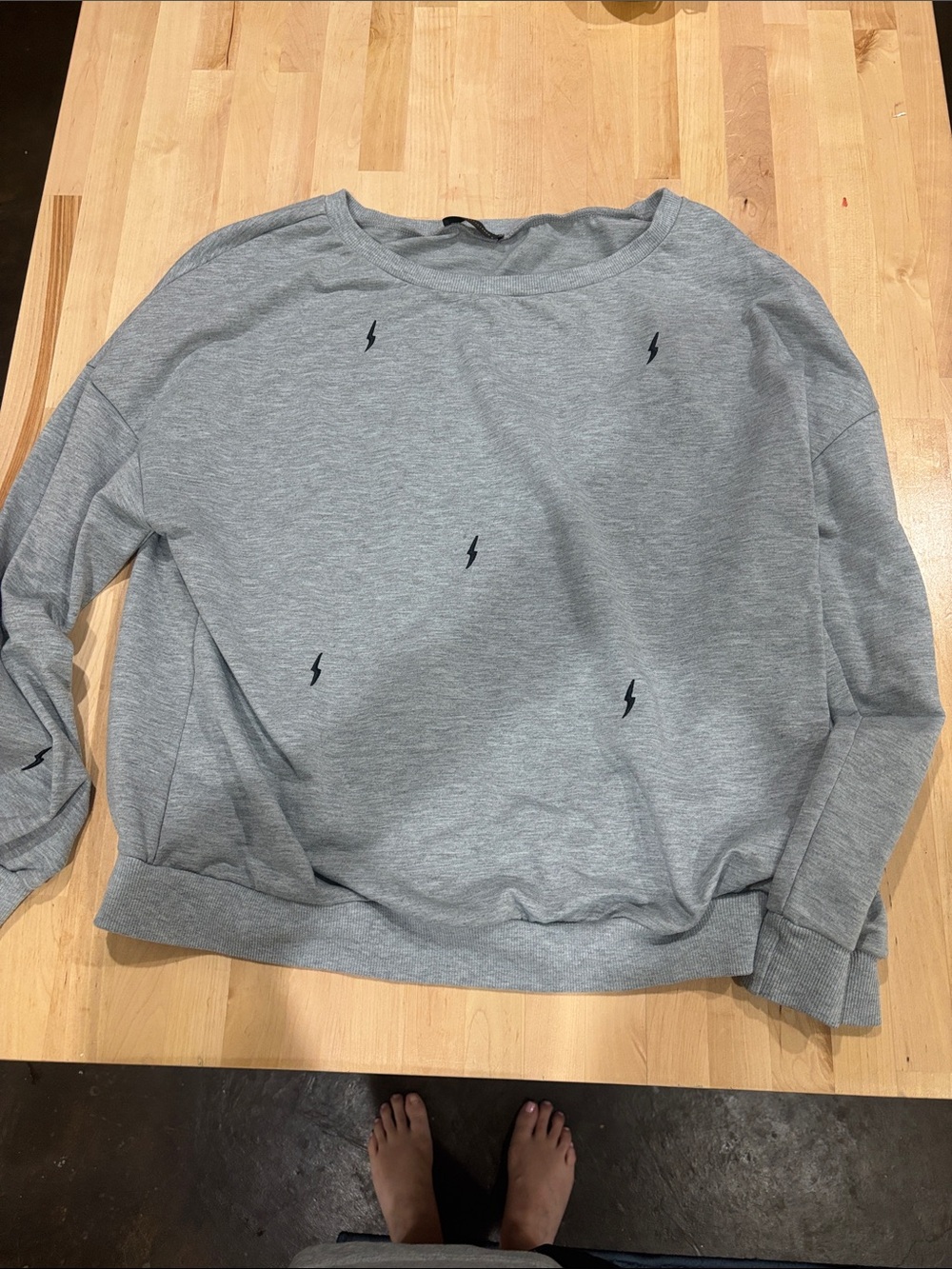 Men's Gray Crewneck Sweater with Black Lightning Bolt Motif